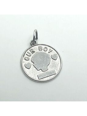 VTG Sterling Silver ‘ Our Boy ‘ Son / Grandson Circle Pendant Charm .9”